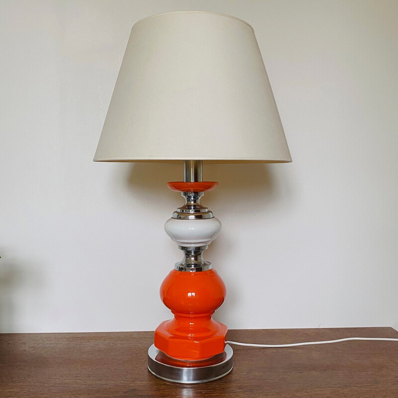Vintage Mcm table lamp in ceramic and chrome, Belgium 1970s
