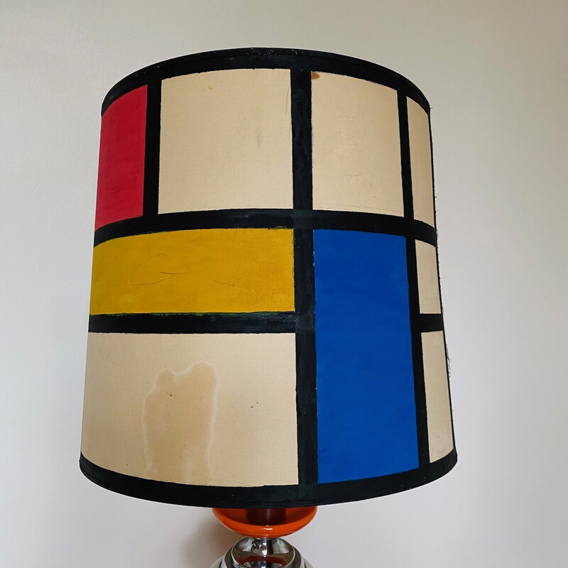 Vintage Mcm table lamp in ceramic and chrome, Belgium 1970s