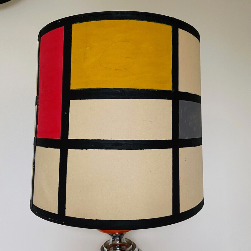 Vintage Mcm table lamp in ceramic and chrome, Belgium 1970s