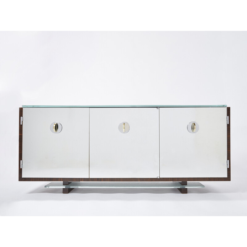 Vintage spiegel en macassar ebbenhoutfineer dressoir van Alberto Pinto, 1990