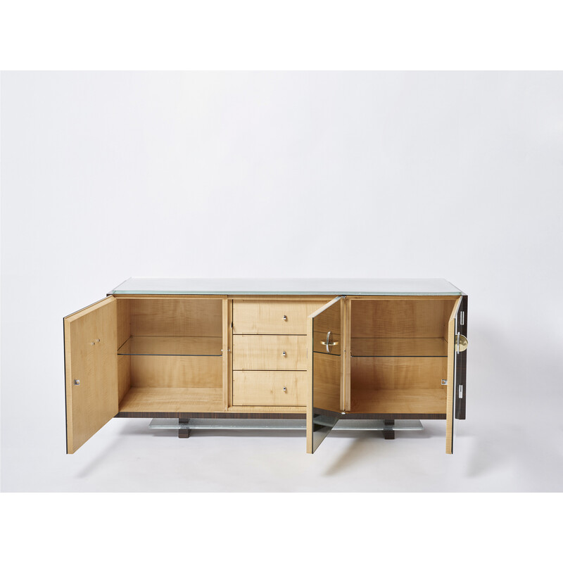 Vintage spiegel en macassar ebbenhoutfineer dressoir van Alberto Pinto, 1990