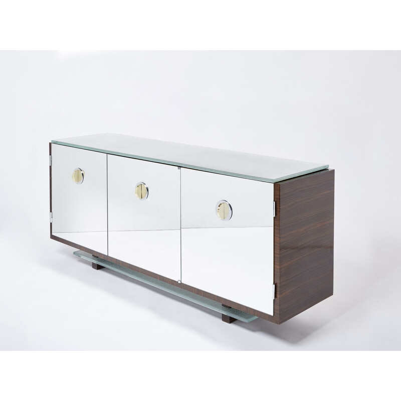 Vintage spiegel en macassar ebbenhoutfineer dressoir van Alberto Pinto, 1990