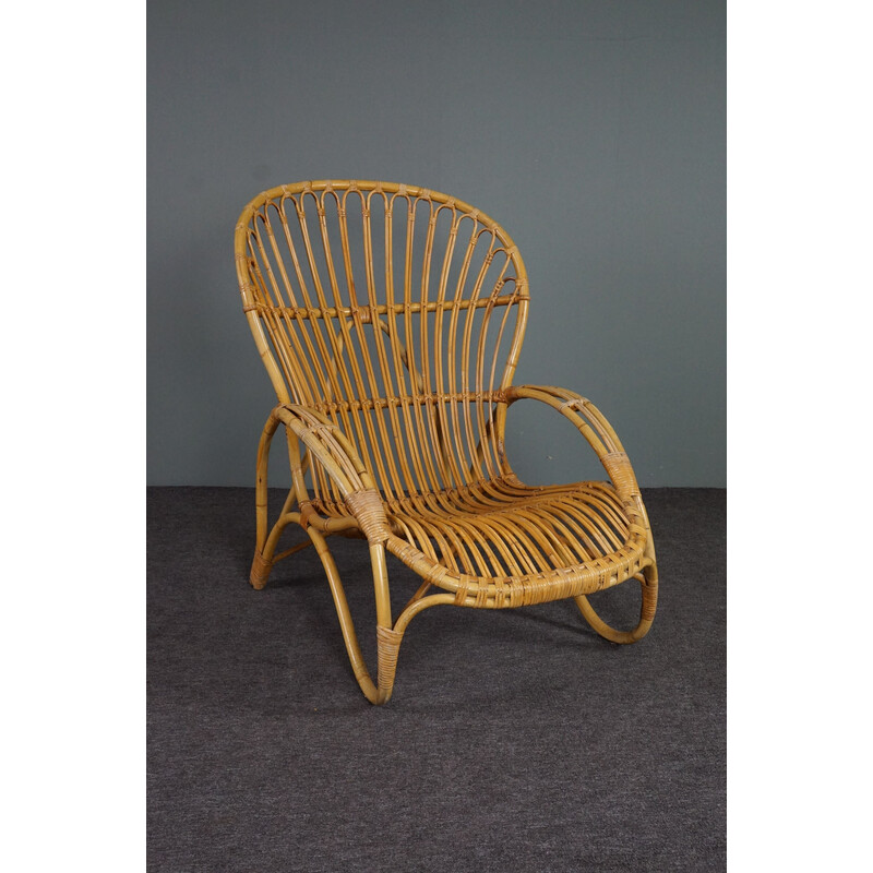 Vintage rattan armchair by Rohé Noordwolde, Netherlands 1950s