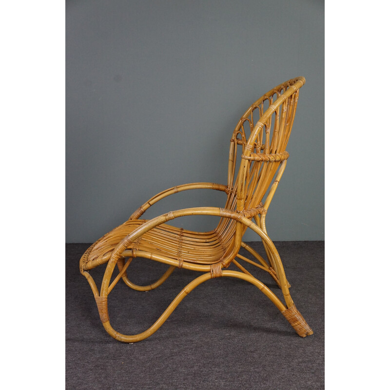 Vintage rattan armchair by Rohé Noordwolde, Netherlands 1950s