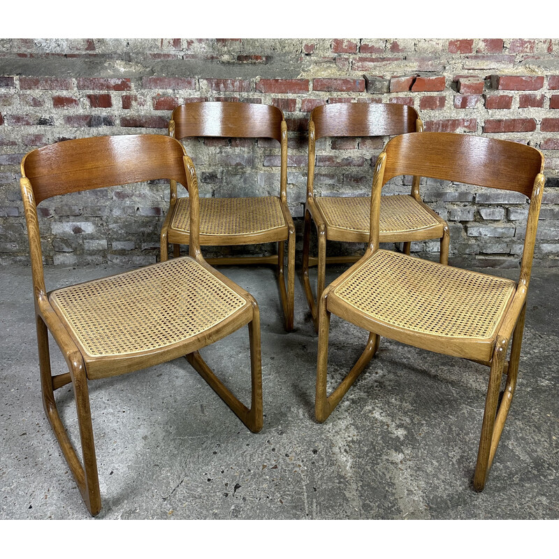 Ensemble de 4 chaises vintage Baumann en bois, 1960