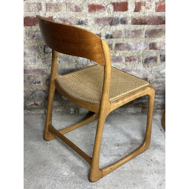Set of 4 vintage Baumann wooden chairs, 1960s