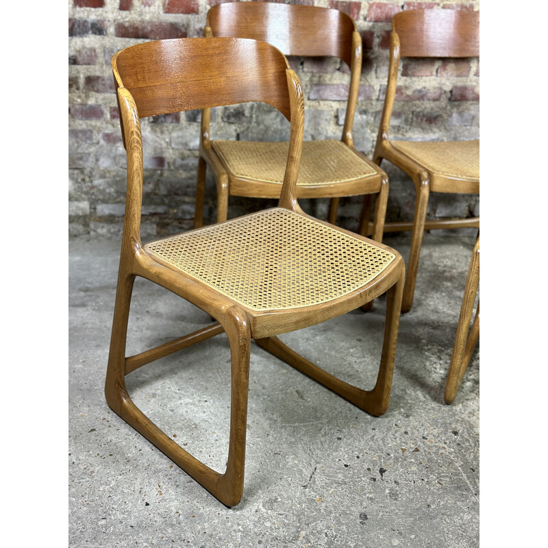 Set of 4 vintage Baumann wooden chairs, 1960s