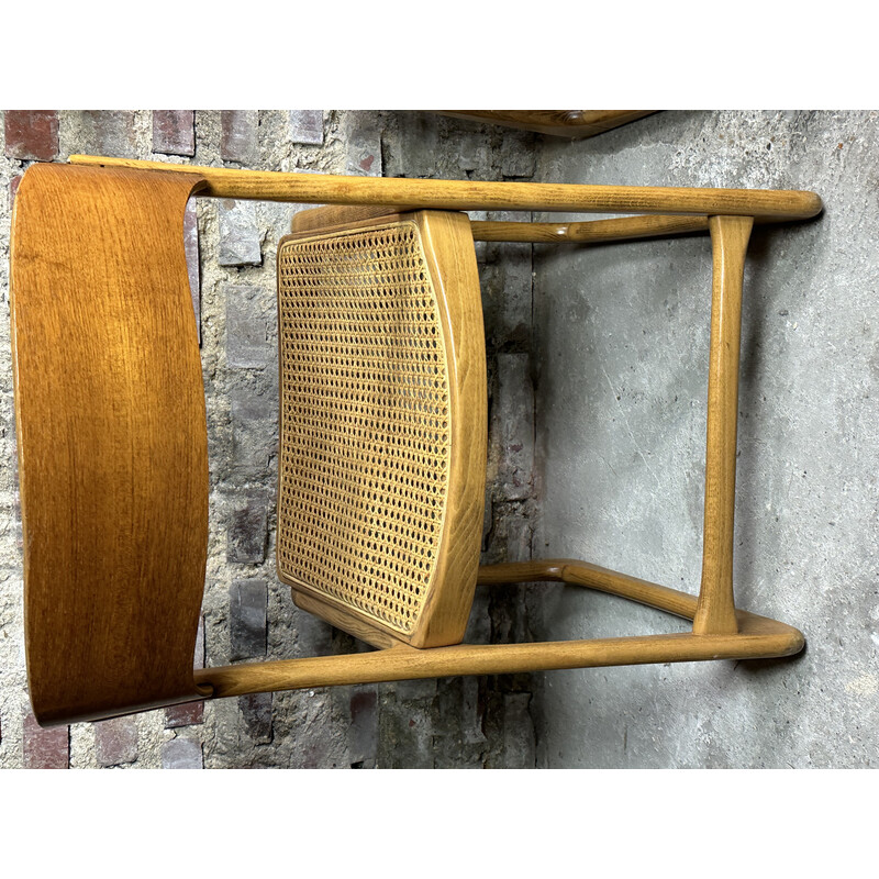 Set of 4 vintage Baumann wooden chairs, 1960s