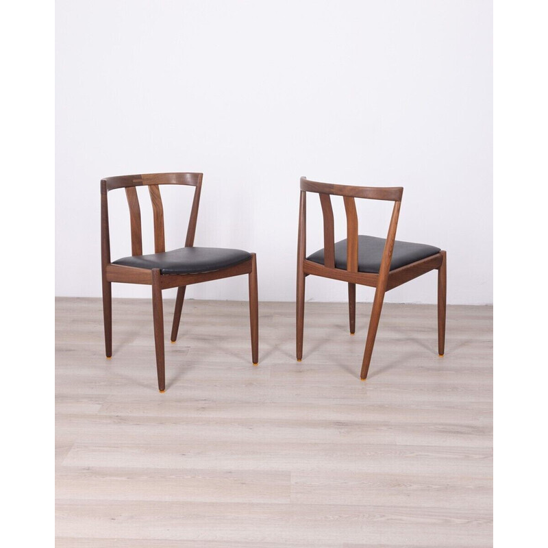 Pair of vintage teak and black leather chairs, Denmark 1960s