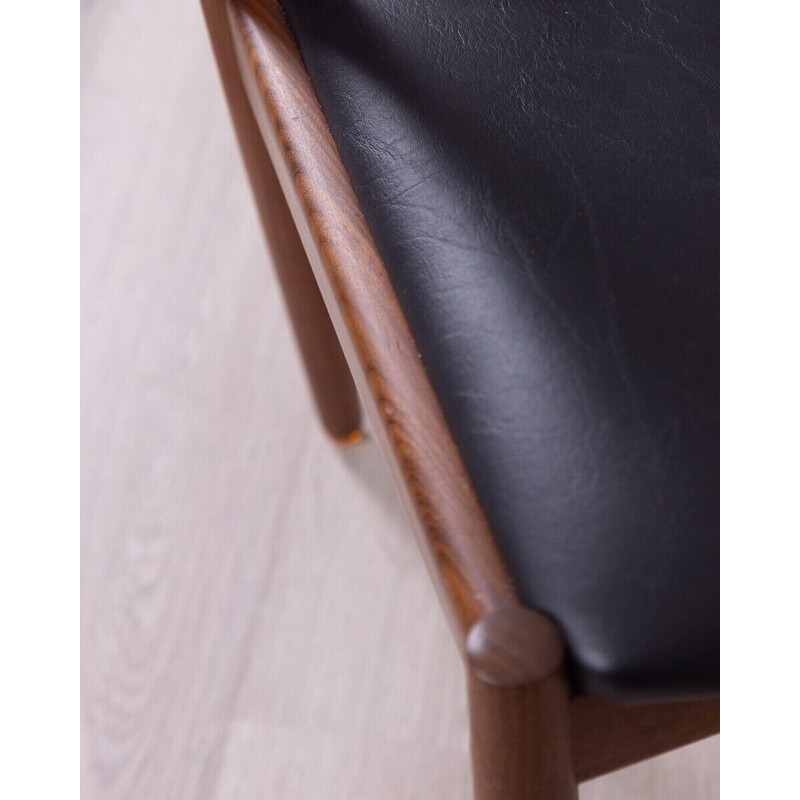 Par de cadeiras de teca vintage e de couro preto, Dinamarca nos anos 60
