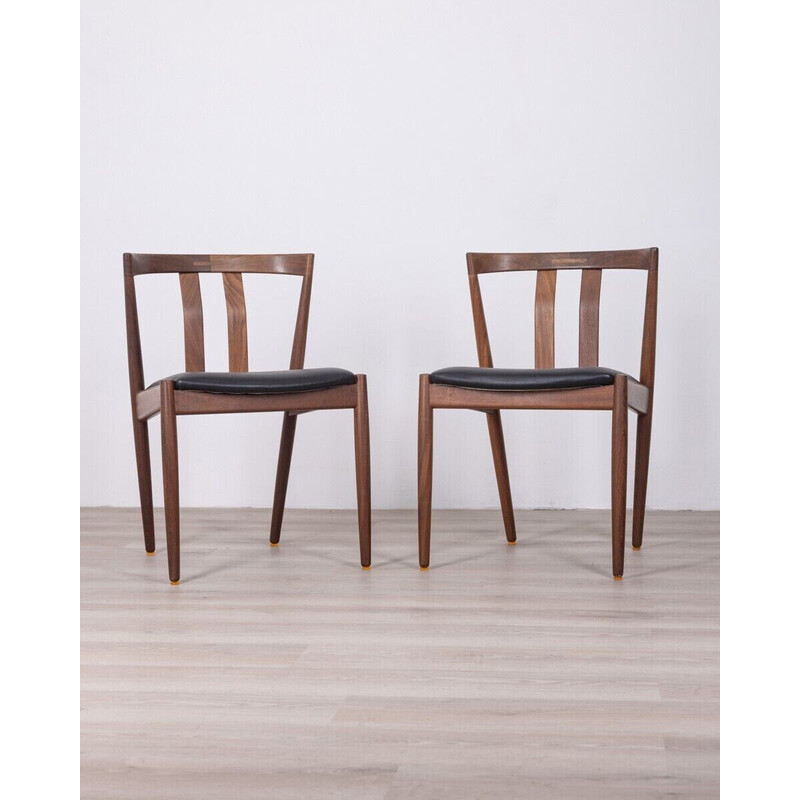 Pair of vintage teak and black leather chairs, Denmark 1960s