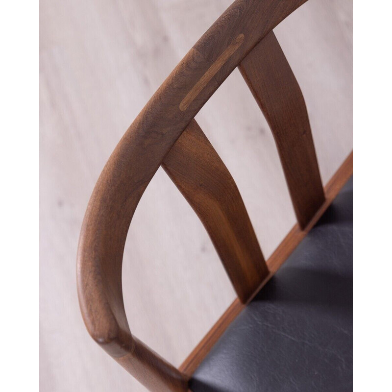 Pareja de sillas vintage de teca y cuero negro, Dinamarca años 60