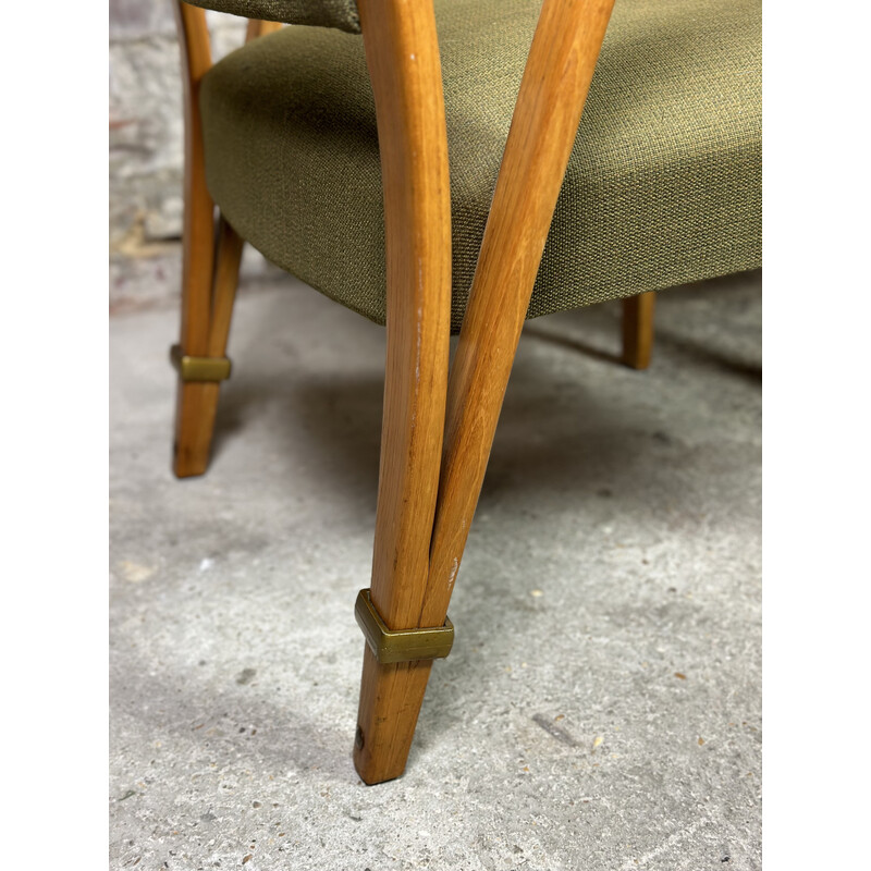 Pair of vintage "Bow wood" armchairs in curved ash and fabric by Hugues Steiner, 1950s