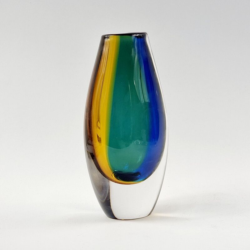 Vintage Sommerso glazen vaas van Vicke Lindstrand voor Kosta, Zweden 1960