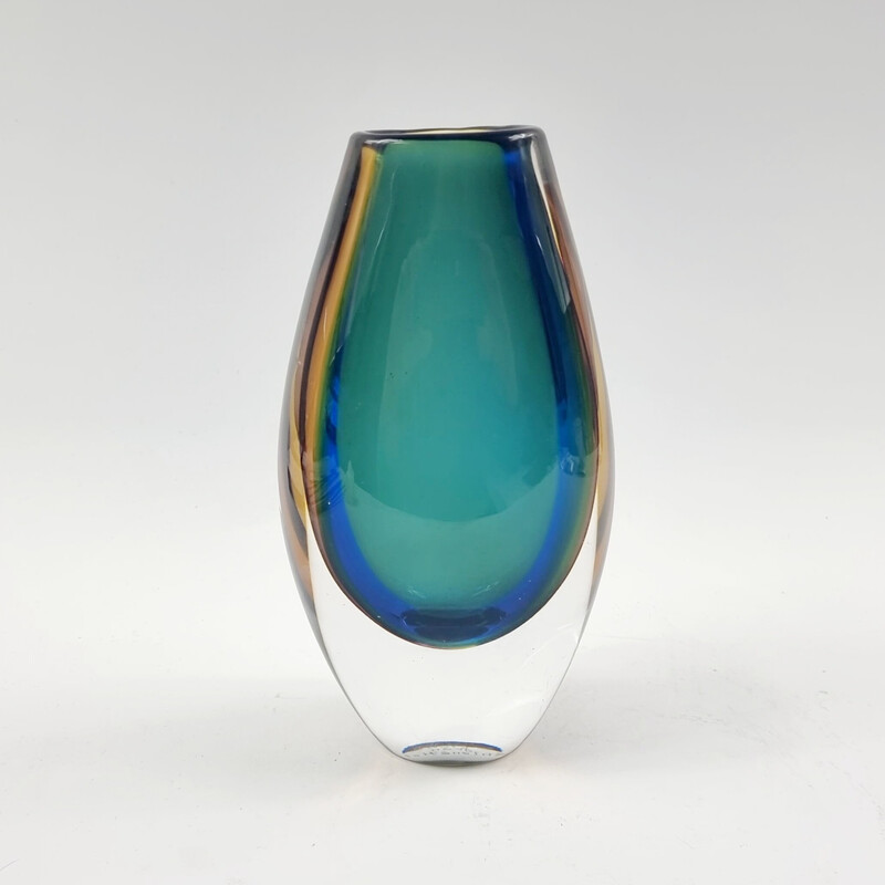 Vintage Sommerso glass vase by Vicke Lindstrand for Kosta, Sweden 1960s