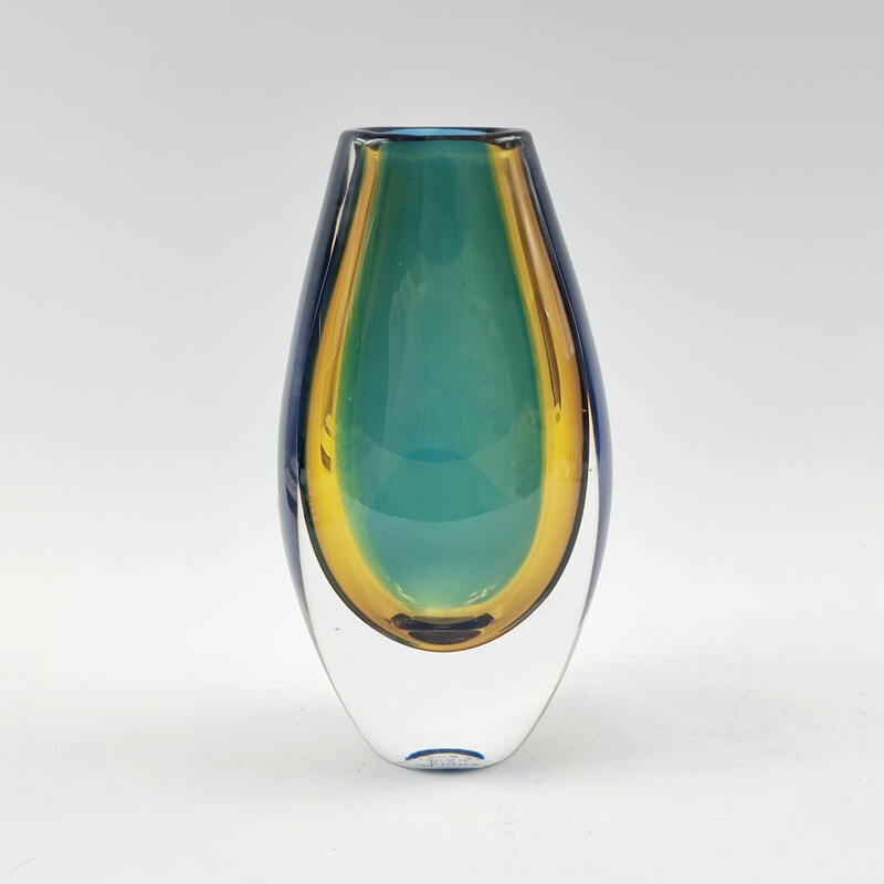 Vase vintage en verre Sommerso par Vicke Lindstrand pour Kosta, Suède 1960