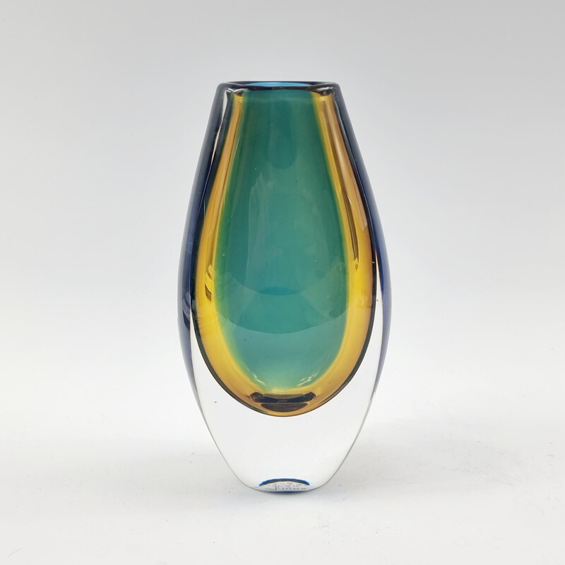 Vintage Sommerso glazen vaas van Vicke Lindstrand voor Kosta, Zweden 1960