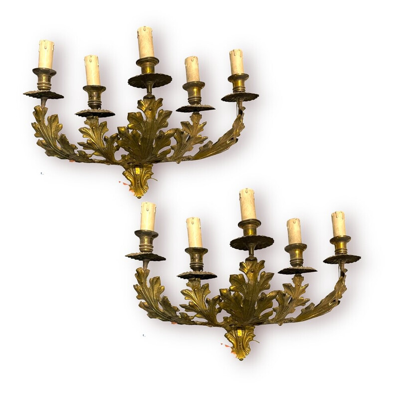 Pair of vintage wall lamps in gilded sheet metal, Italy 1960s