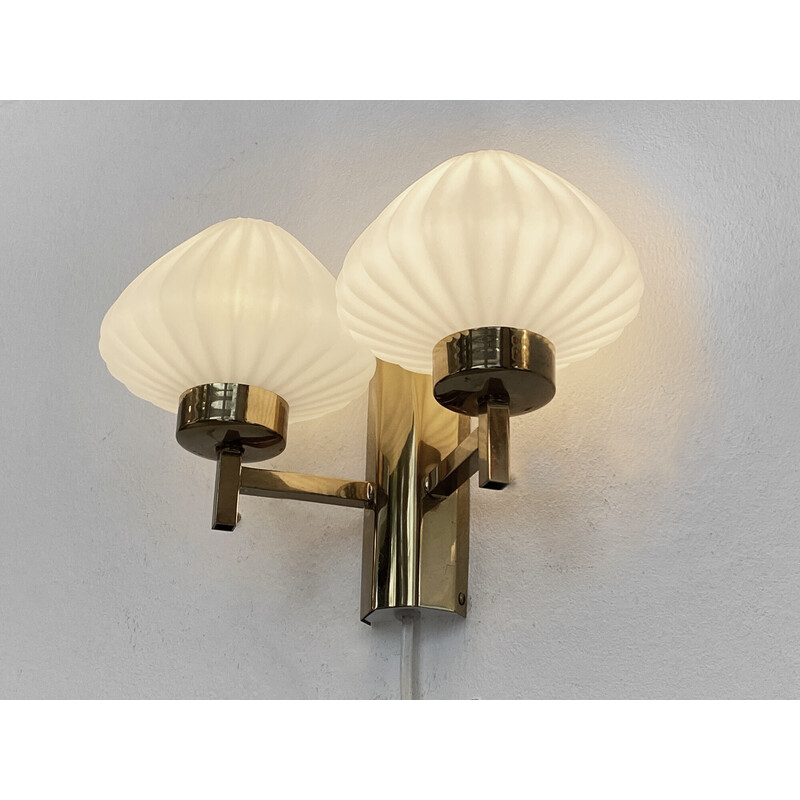 Vintage brass and glass wall lamp, Sweden 1960