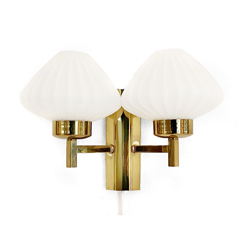 Vintage brass and glass wall lamp, Sweden 1960