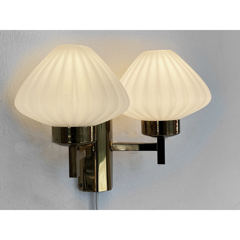 Vintage brass and glass wall lamp, Sweden 1960