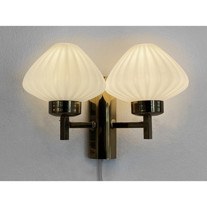 Vintage brass and glass wall lamp, Sweden 1960