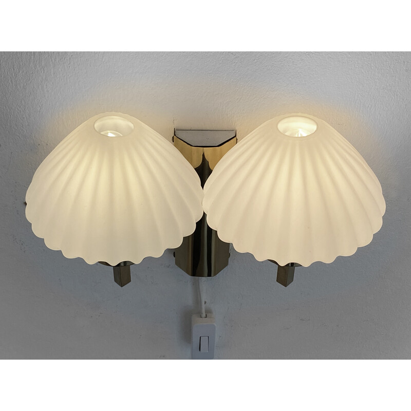 Vintage wandlamp van messing en glas, Zweden 1960