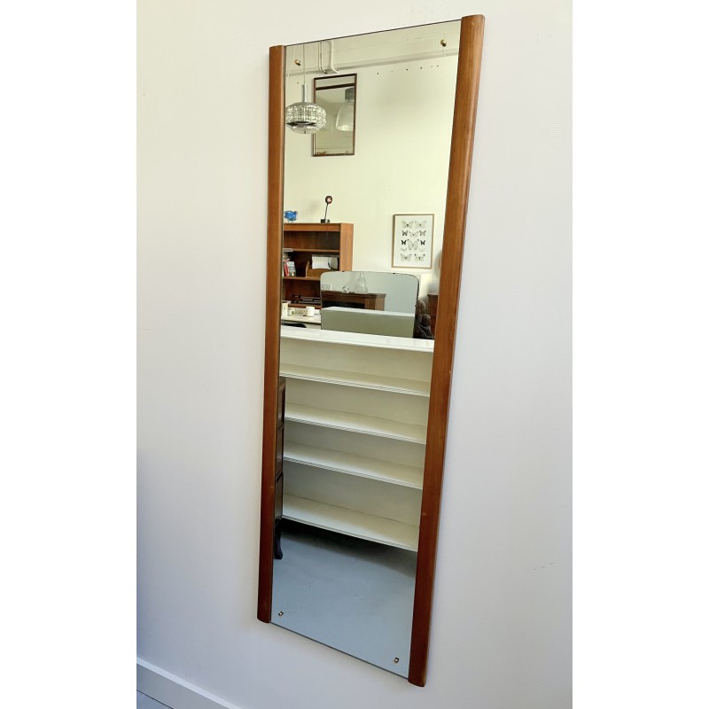 Vintage rectangular wall mirror with wooden frame, 1960-1970s