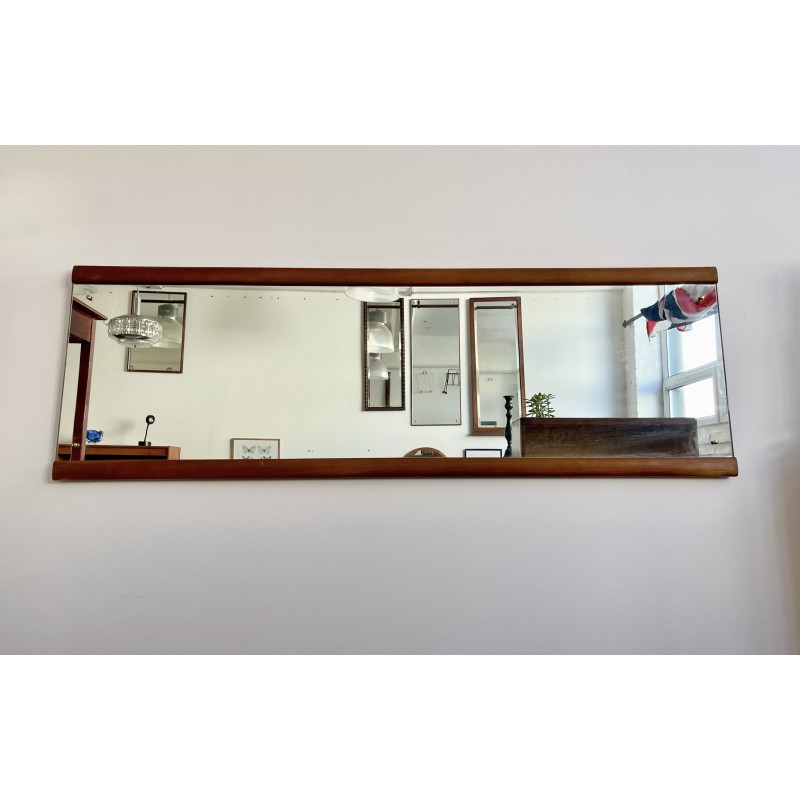 Vintage rectangular wall mirror with wooden frame, 1960-1970s