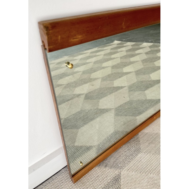 Specchio da parete rettangolare vintage con cornice in legno, 1960-1970