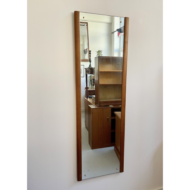 Vintage rectangular wall mirror with wooden frame, 1960-1970s