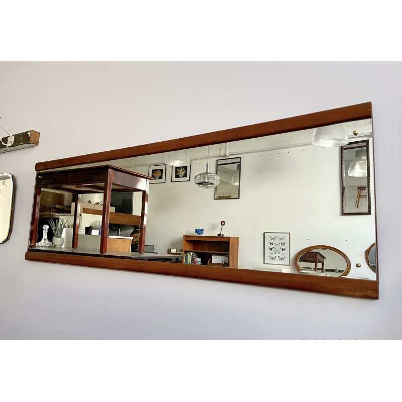 Espejo de pared vintage rectangular con marco de madera, 1960-1970