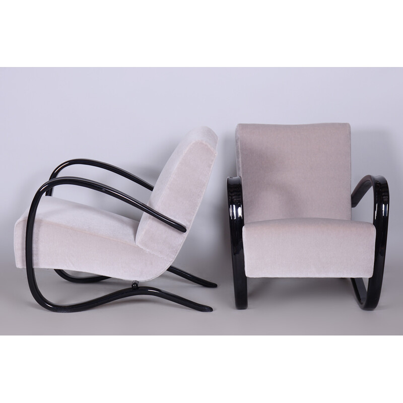 Pair of vintage grey H-269 armchairs by Jindrich Halabala for Up Zavody, Czechoslovakia 1930s