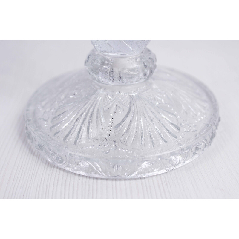 Paire de bougeoirs vintage en verre pressé moulé, 1950