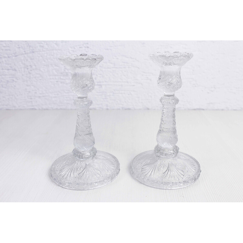 Pair of vintage molded glass candlesticks, 1950