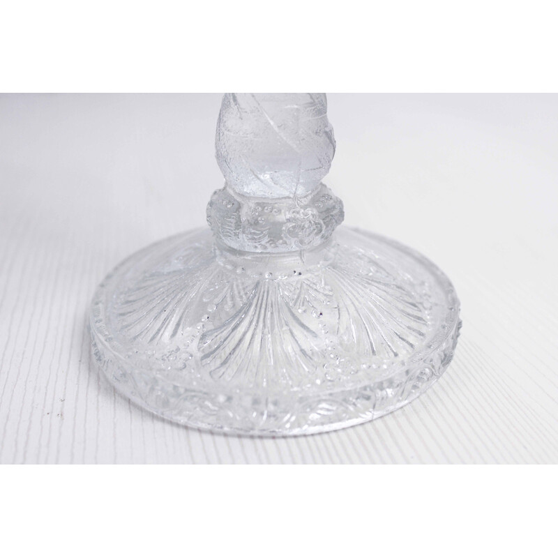 Paire de bougeoirs vintage en verre pressé moulé, 1950