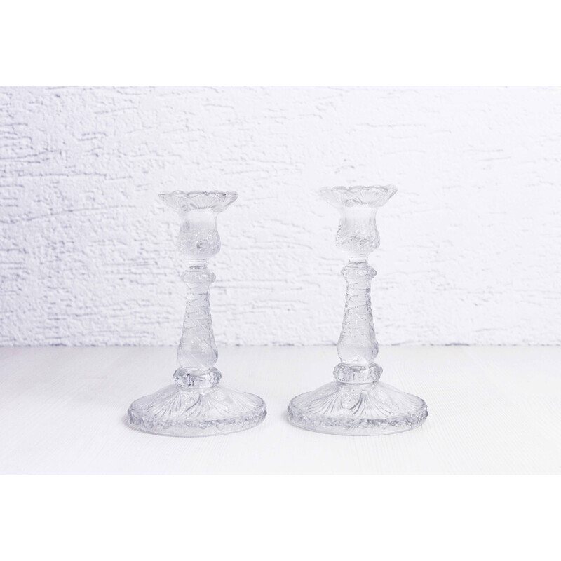 Pair of vintage molded glass candlesticks, 1950