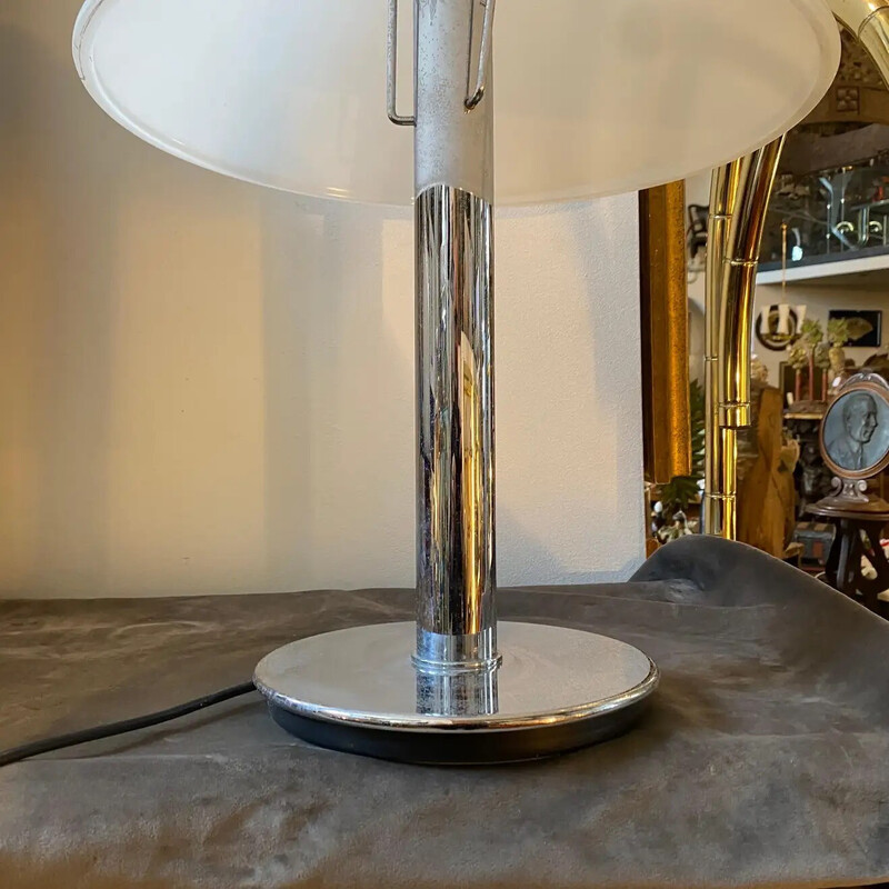 Lámpara de sobremesa vintage de metal y cristal de Glashutte Limburg, Alemania Años 90