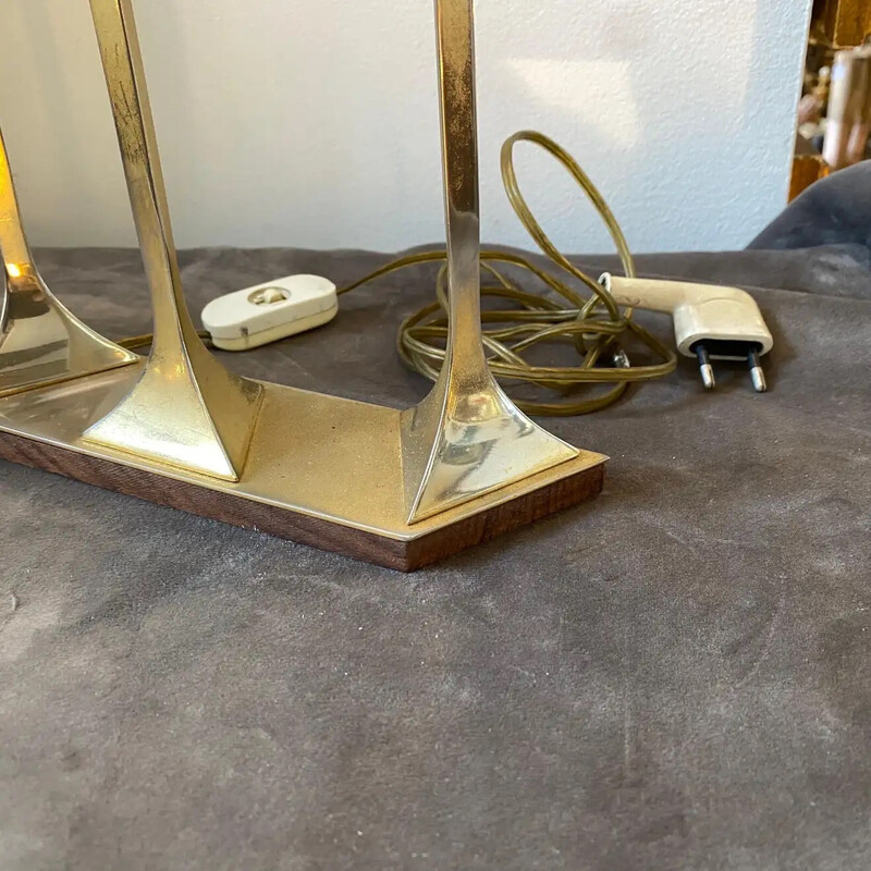 Italienische Tischlampe aus vergoldetem Metall und Holz, 1960er Jahre