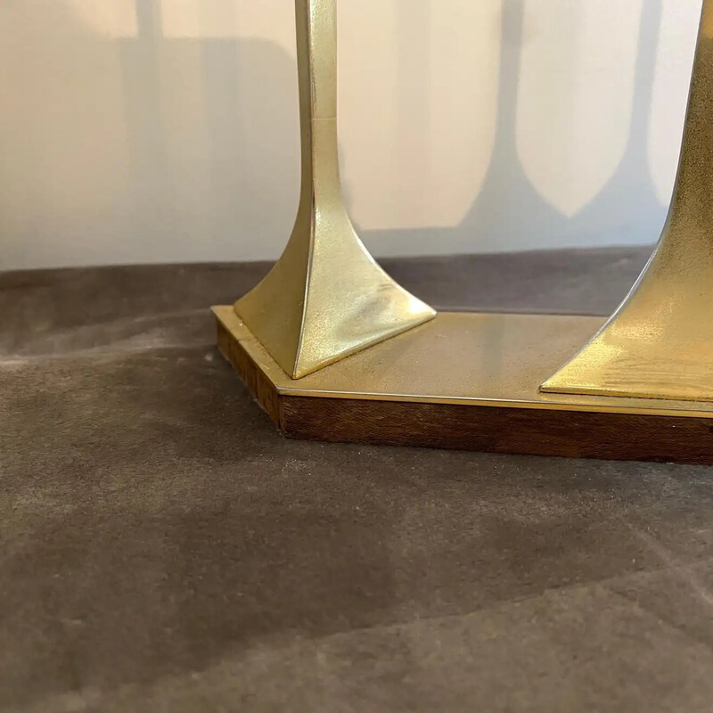 Lampada da tavolo italiana d'epoca in metallo dorato e legno, anni '60