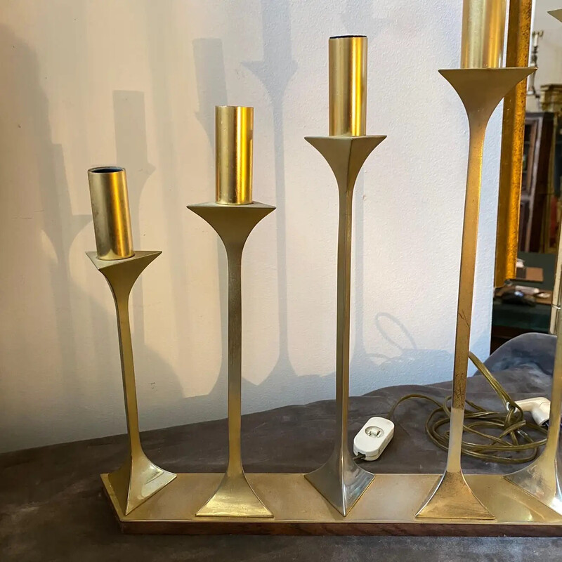 Lampe de table italienne vintage en métal doré et bois, 1960