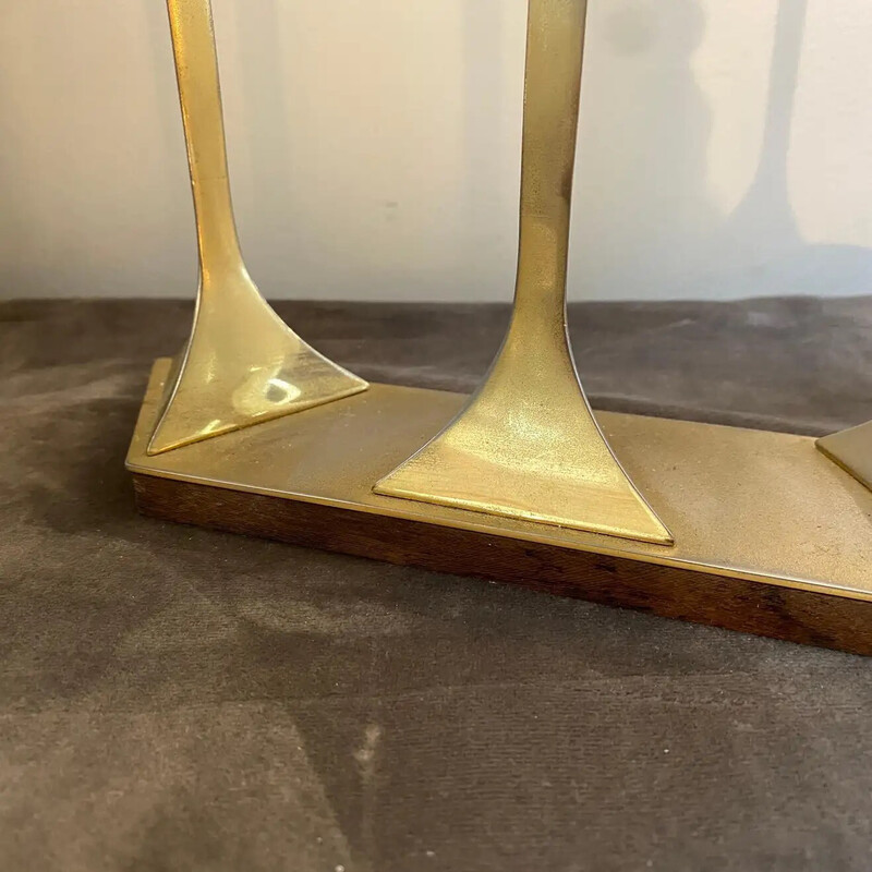 Candeeiro de mesa italiano de madeira e metal dourado Vintage, década de 1960