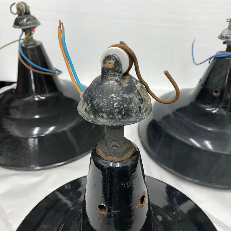 Set di 3 lampade a sospensione italiane vintage in metallo verniciato nero, anni '30