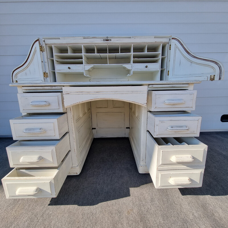 Vintage desk with patina curtain, 1900