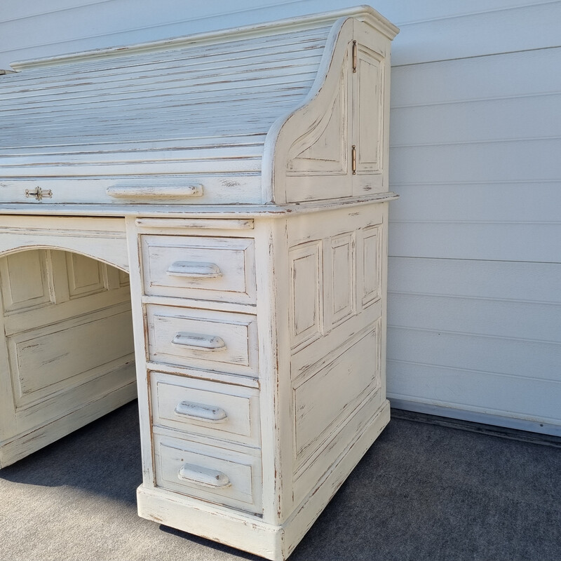 Vintage desk with patina curtain, 1900