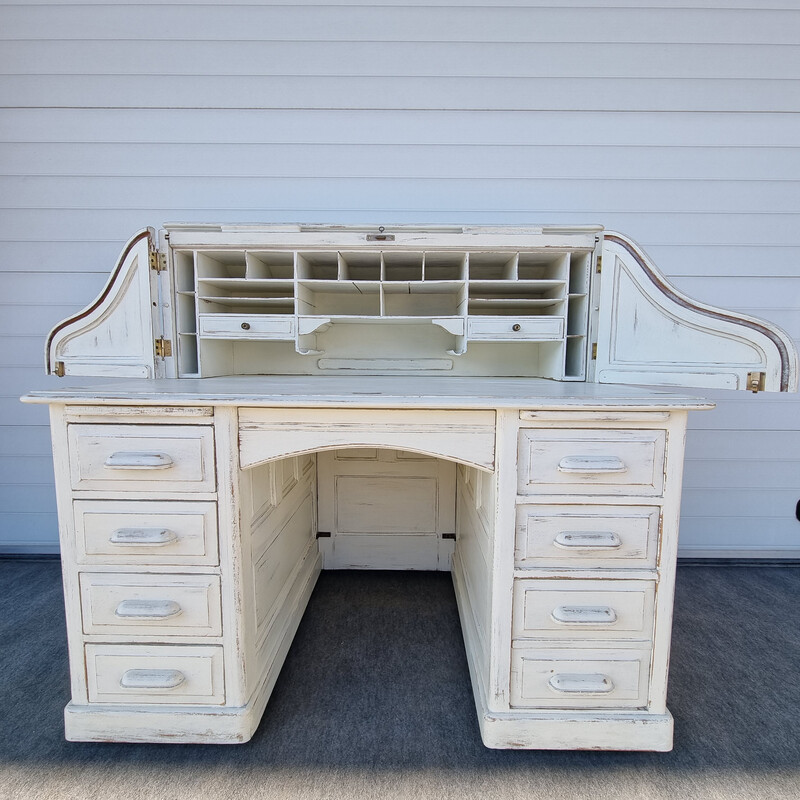 Vintage desk with patina curtain, 1900