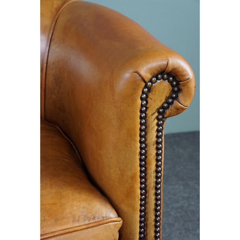 Vintage cognackleurige schapenleren clubfauteuil