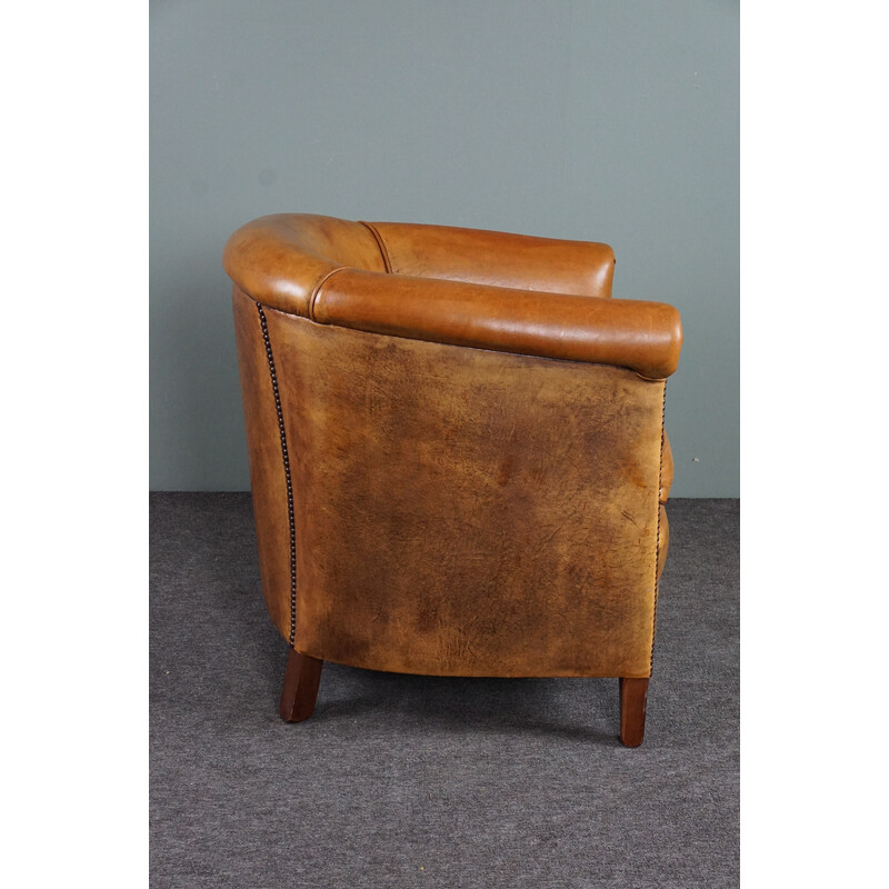 Vintage cognackleurige schapenleren clubfauteuil