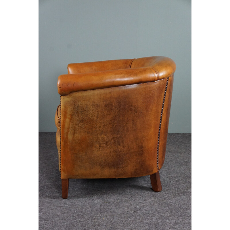 Vintage cognackleurige schapenleren clubfauteuil