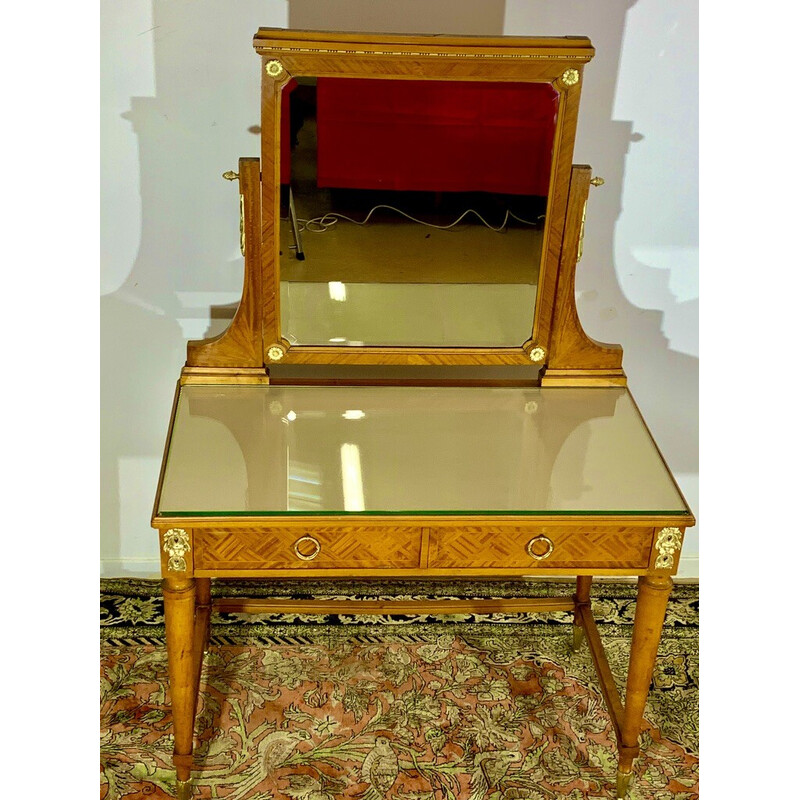 Vintage Art Deco dressing table in precious wood marquetry, 1930